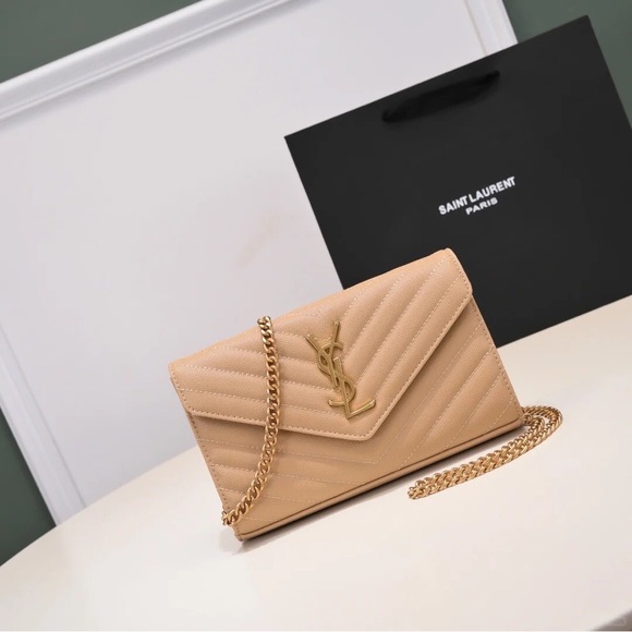Yves Saint Laurent Envelope Bag Shoulder Bag Khaki Gold - Picture 1 of 9
